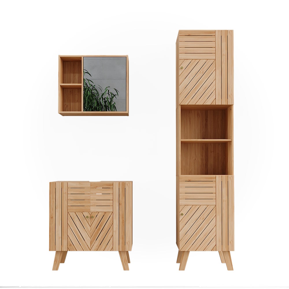 Vicco Zestaw mebli łazienkowych Lucie, Bambus, 3 części, z wysoką jednostką