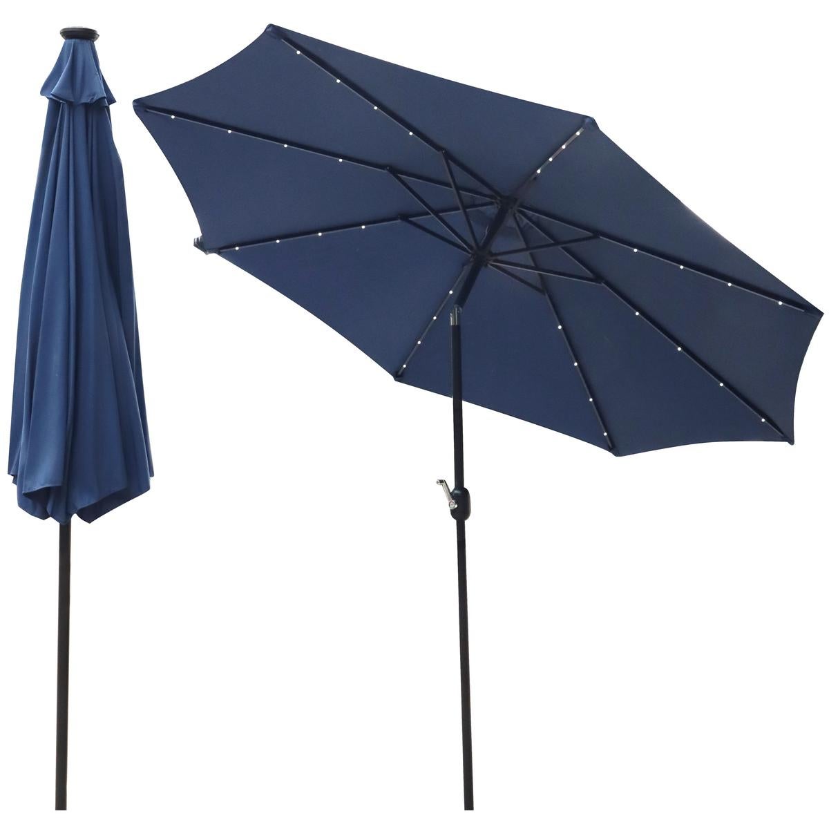 Parasol ogrodowy Saska Garden 300 cm, 8 ramienny, regulacja kąta nachylenia, z oświetleniem Led, granatowy