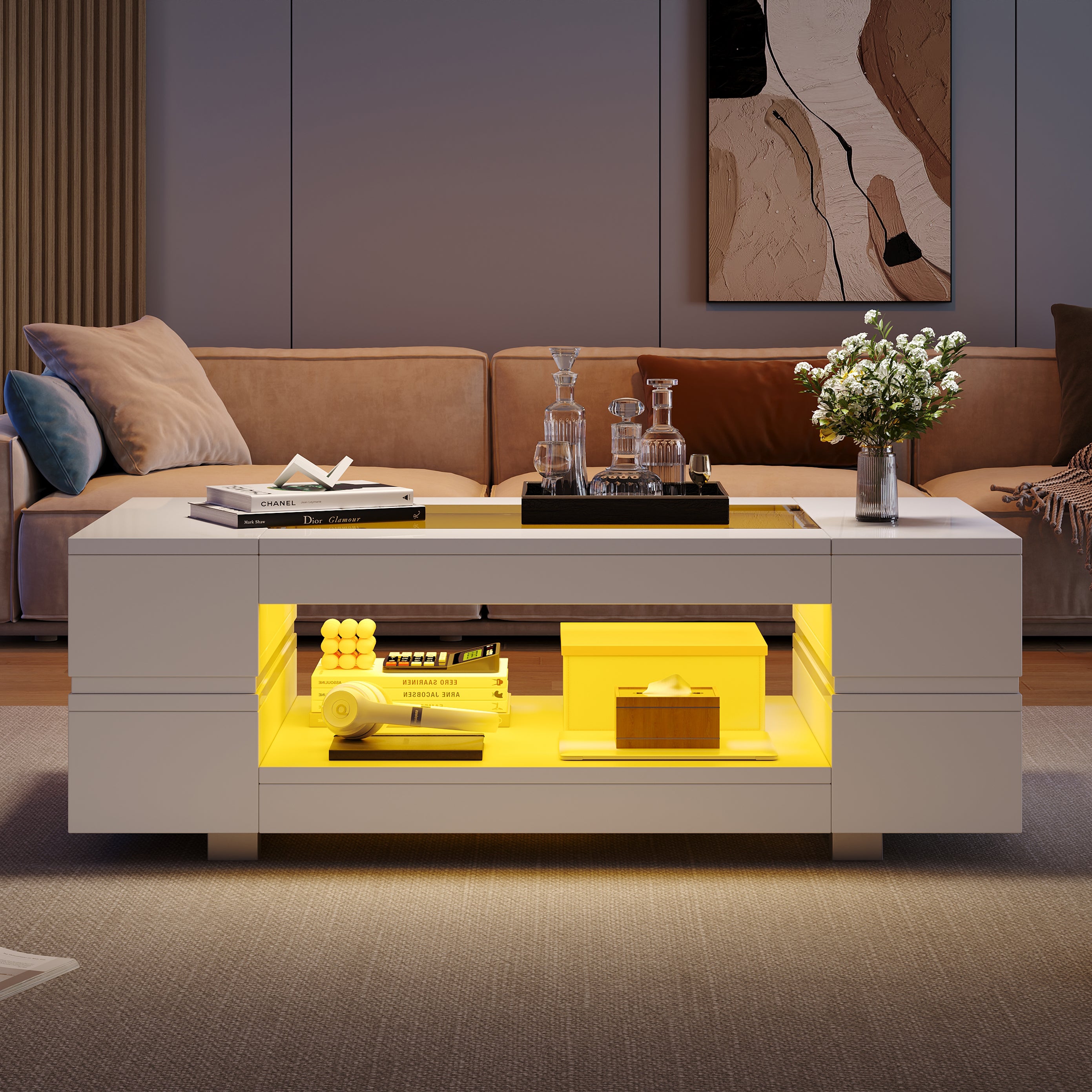 Table basse LED connectée Bluetooth avec rangement ouvert 100x50x35cm — free download
