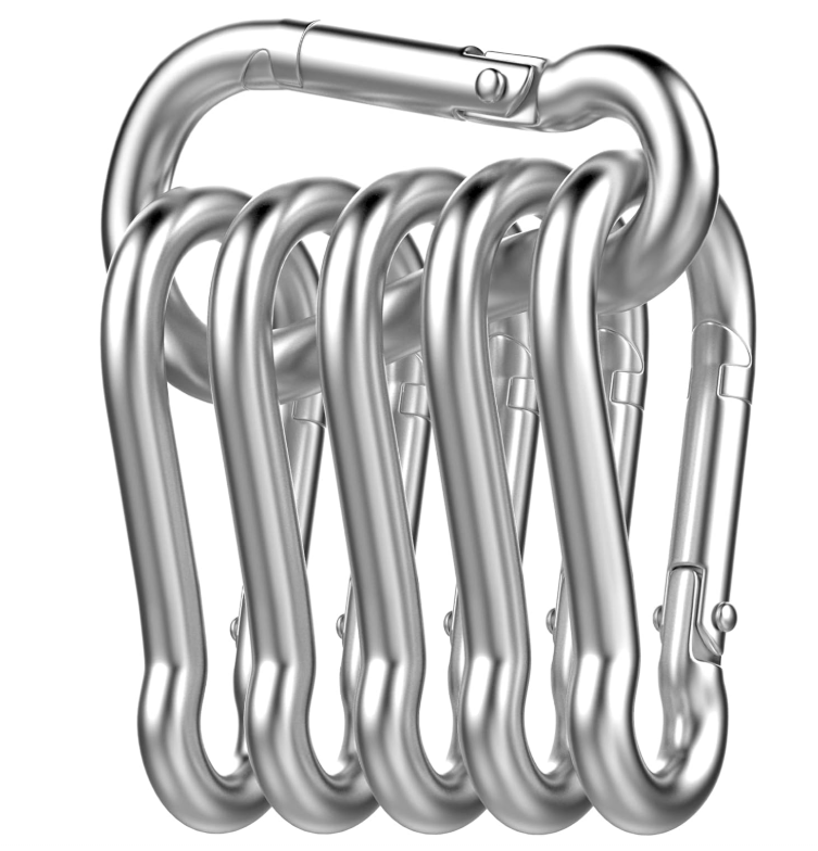 Zestaw 6 karabińczyków, karabińczyki sprężynowe ze stali nierdzewnej 304, udźwig 140 kg, sprężyna zamknięta 60 * 30 * 5,9 mm. Karabińczyk do hamaków.