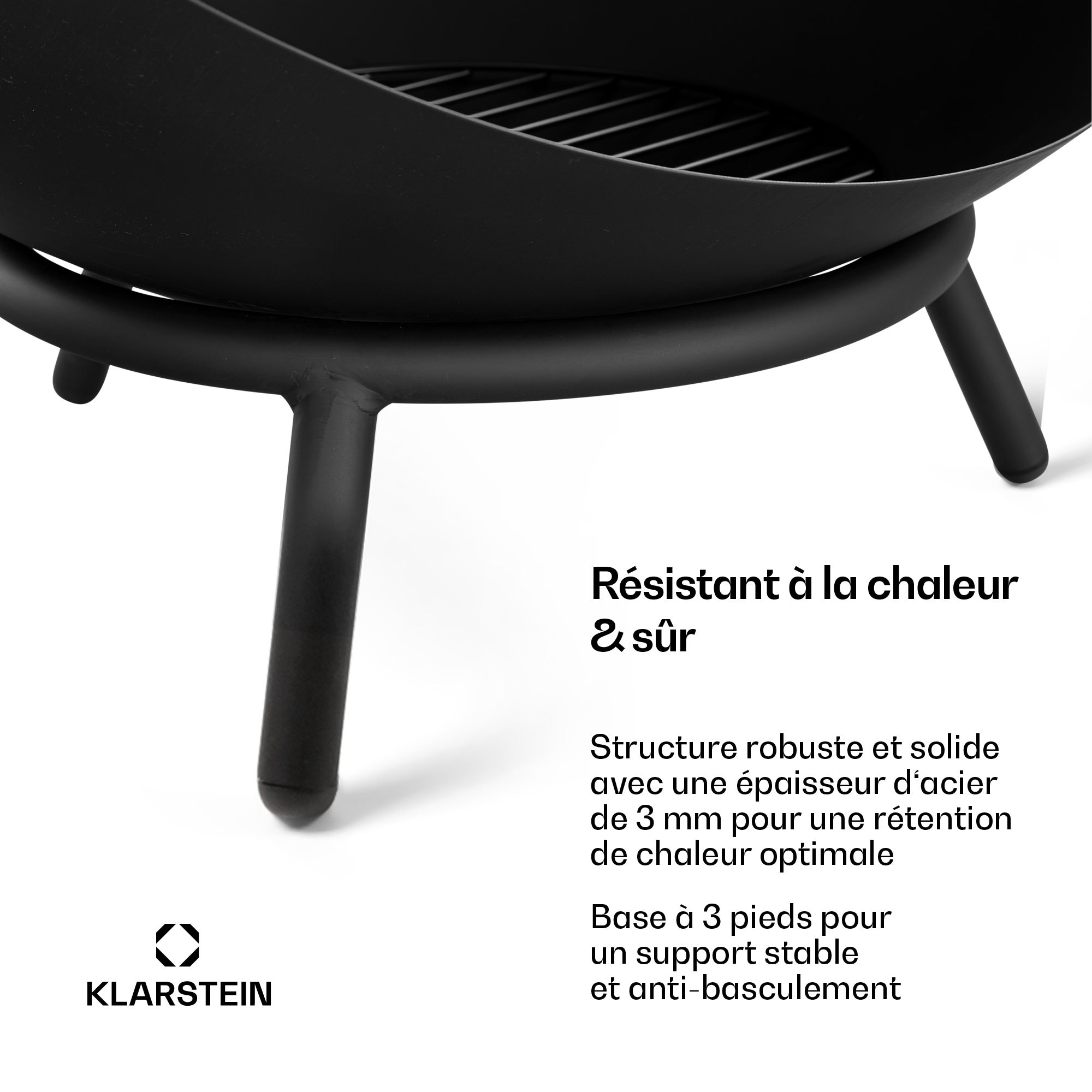 KLARSTEIN Fireball coupelle à feu basse | Anticorrosion | Anti-basculement | Robuste | 66 cm | Noir Noir - 4