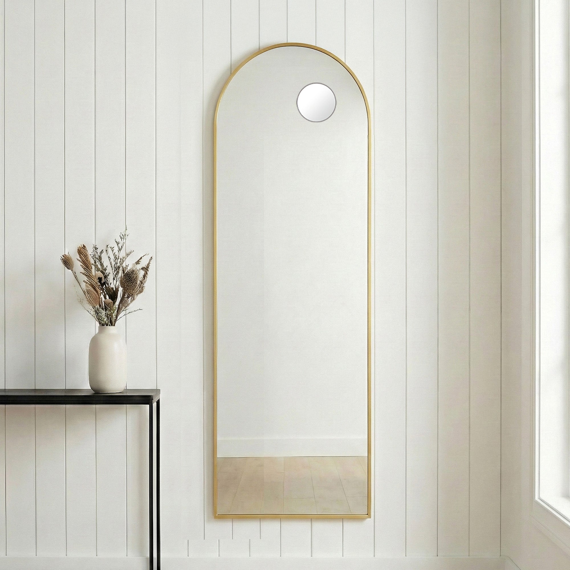 Miroir Intégral, 150 x 40 cm, Miroir Rectangulaire sur Pied, à Poser au Sol, Cadre en Alliage d’Aluminium, Verre Trempé, pour Chambre, Doré Clair - 3