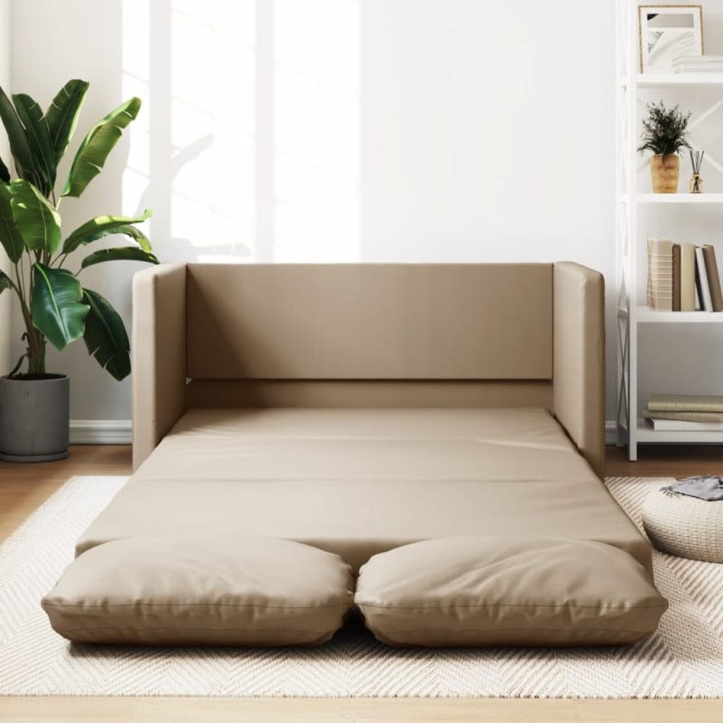 Sofá Infantil Con Reposapiés - Cuero Sintético Capuchino, 100x50x30 Cm, Para Niños 3-6 Años
