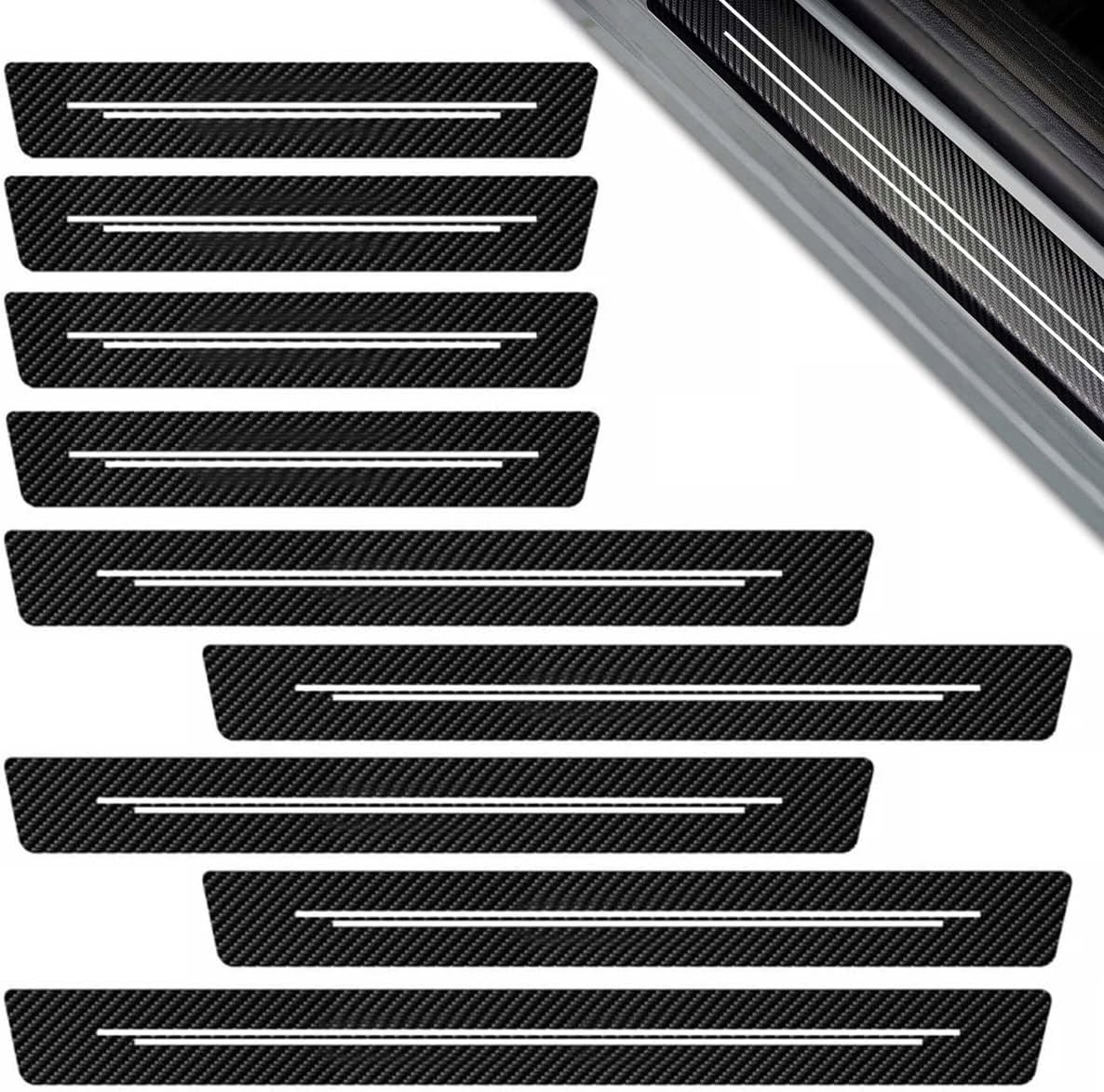 Protection Seuil De Porte Voiture En Fibre De Carbone - Lot De 9 Bandes Autocollantes Anti-Rayures Pour La Plupart Des Modèles - 4