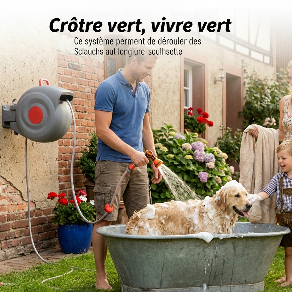 Enrouleur de Tuyau d'Arrosage 30m, Couverture 1413m², Pistolet 9 Jets, Support Mural Pivotant 180°, Résistant aux UV et à la Rouille - 8