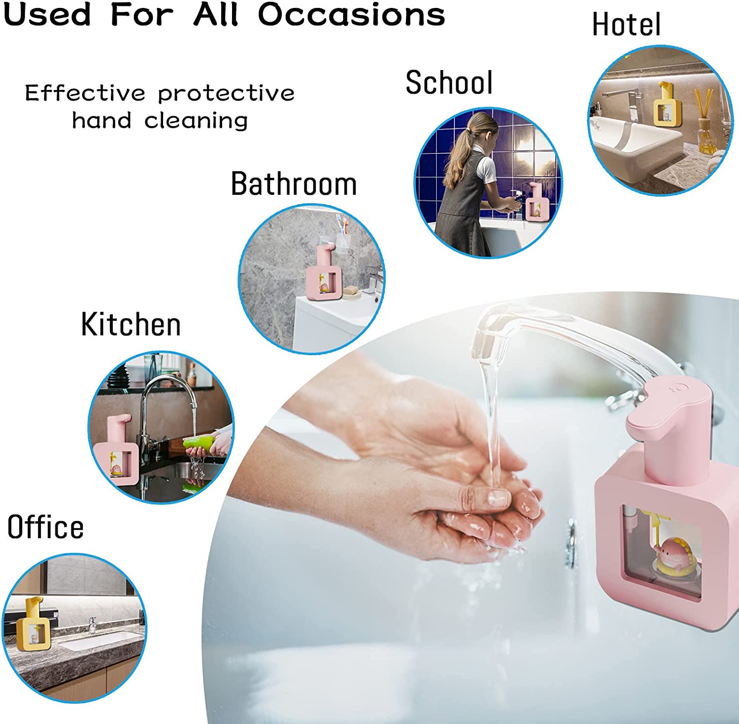 Distributeur de savon automatique avec veilleuse, distributeur de savon pour enfants, distributeur de savon rechargeable mural pour la salle de bain - 3