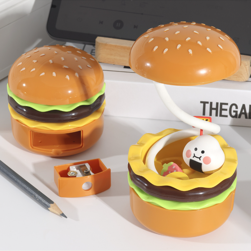 Veilleuse Hamburger, mini lampe de bureau créative avec taille-crayon intégré, lampe de chevet rechargeable par USB - 8