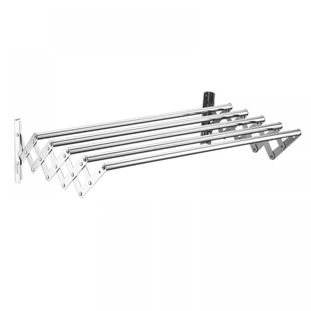 Składana suszarka ścienna, 5 drążków, stal nierdzewna, do pralni, balkonu, łazienki, 43 cm (srebrna)