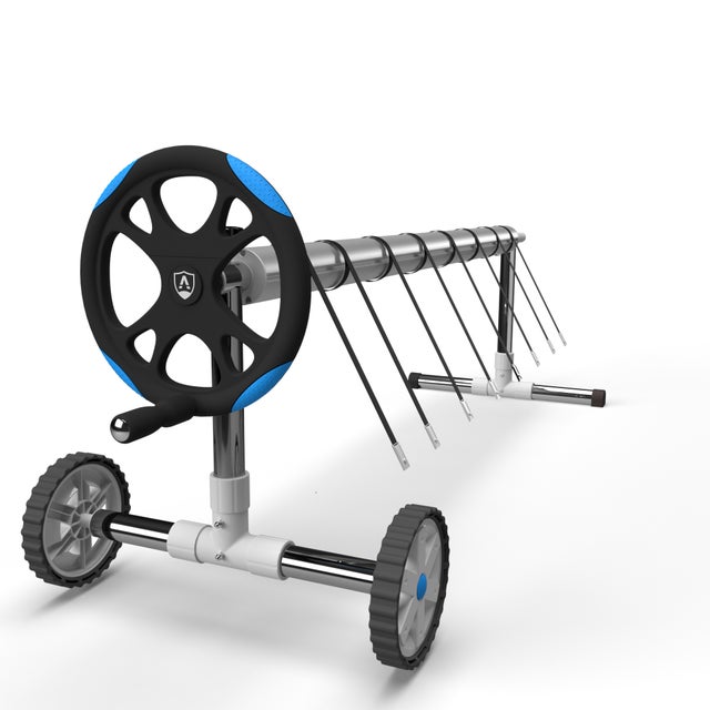 AREBOS Système d'enroulement mobile pour bâches solaires et bâches de piscine longueur de 3m - 5,70m Fixation et Rouleaux Inclus