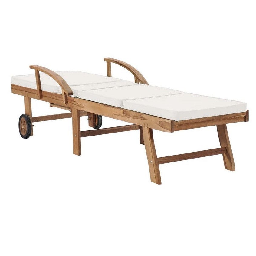 Chaise longue tissu crème et teck massif clair Evidi - 3
