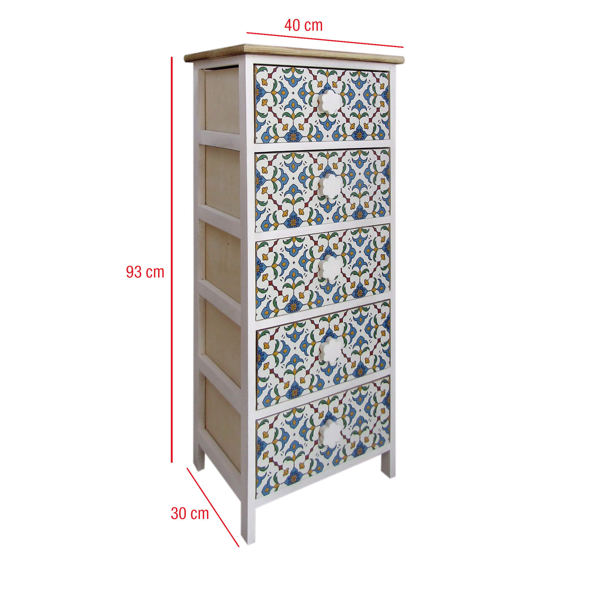 Commode 5 Tiroirs Rebecca Mobili Moderne Bois Clair Blanc Bleu 93x40x30 - 4