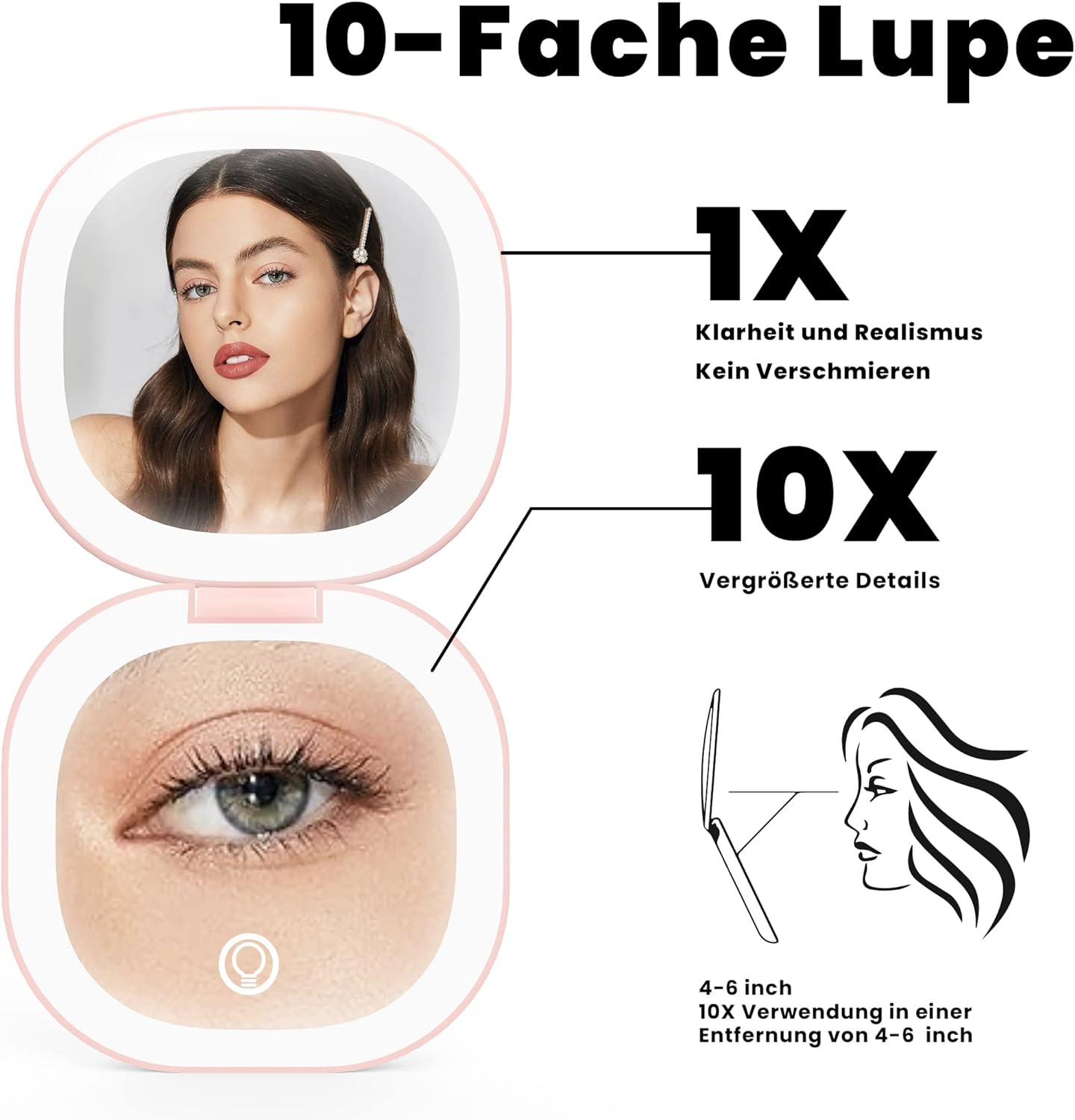 Specchio Trucco Con Luci LED 10x Ingrandimento - Ventosa, 3 Colori, Touch Screen, Orientabile - Foto 7