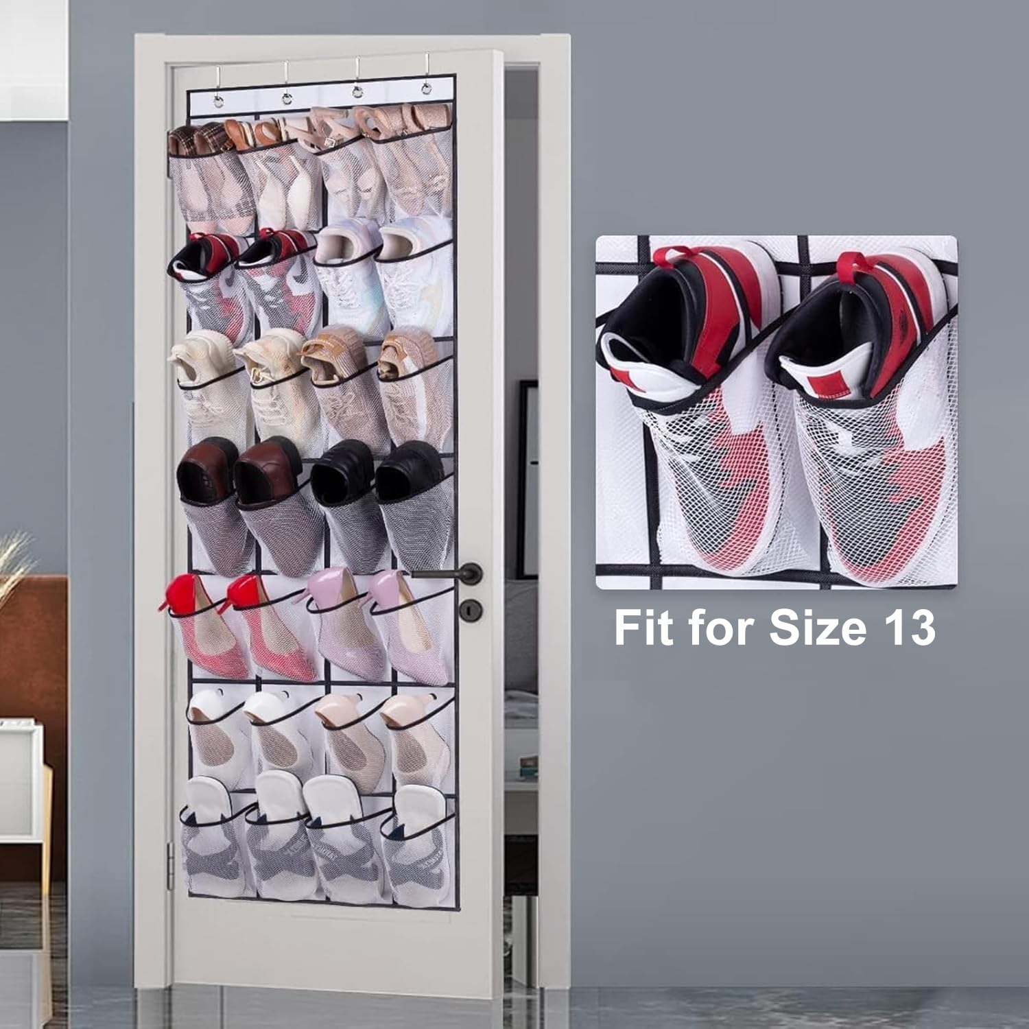 HOME GENIE 24 Organizer Da Porta Per Scarpe | Salvaspazio, Tasche In Rete, Portata 18 Kg, 2 Pezzi, 162x48 Cm - 2
