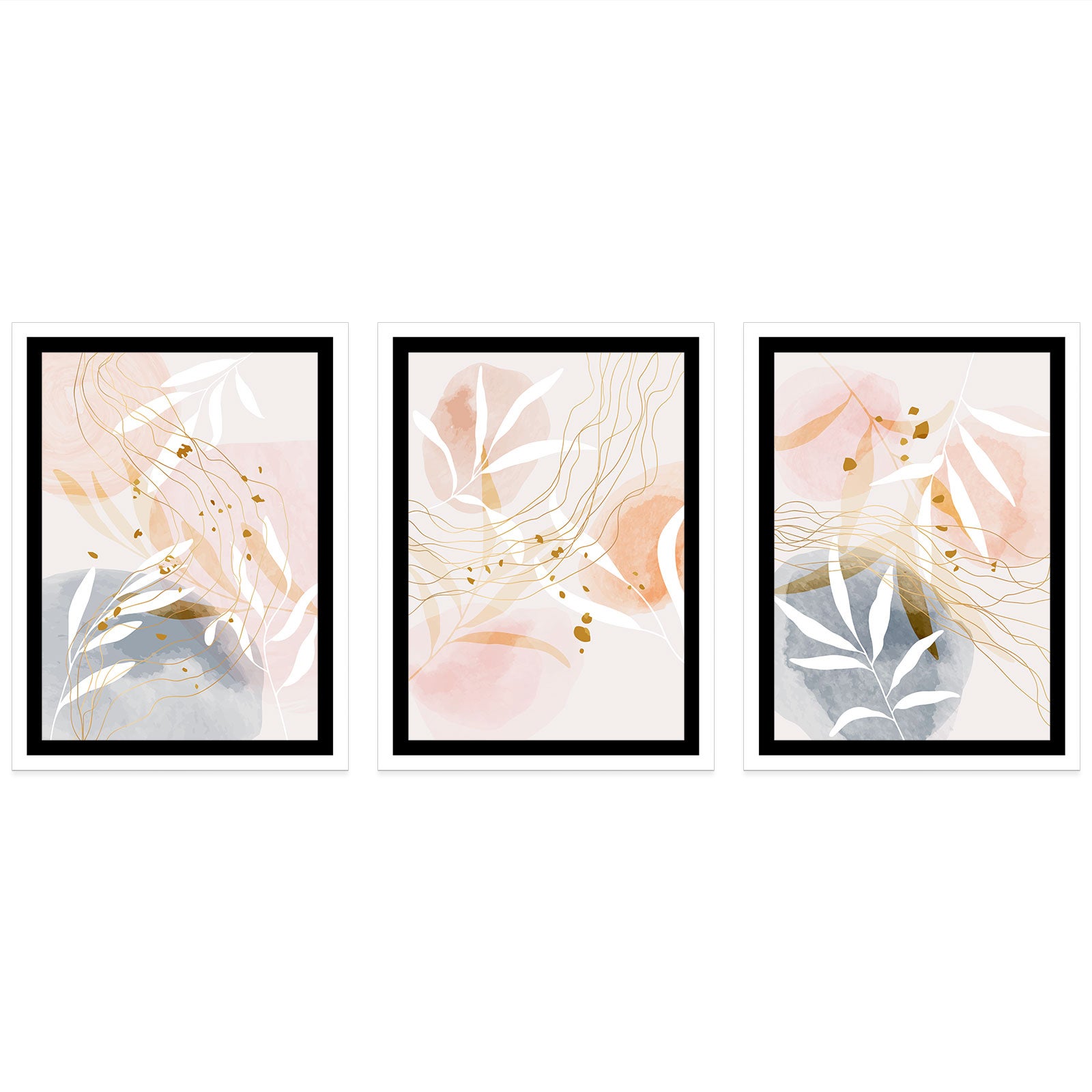 Lot de 3 Affiches / Posters Triptyque - Feuilles 3617689993102 - Bordure Noire et Blanche - 3 Affiches - 21x29,7 cm (Cadres non fournis) - 4