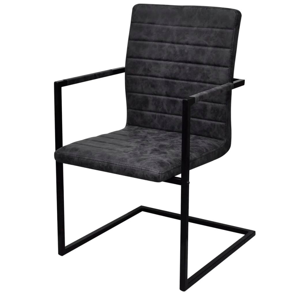 Set 4 Sedie Da Pranzo Imbottite Moderne - Grigio Scuro, Con Braccioli, Gambe In Metallo Antiruggine, Supporto 120 Kg