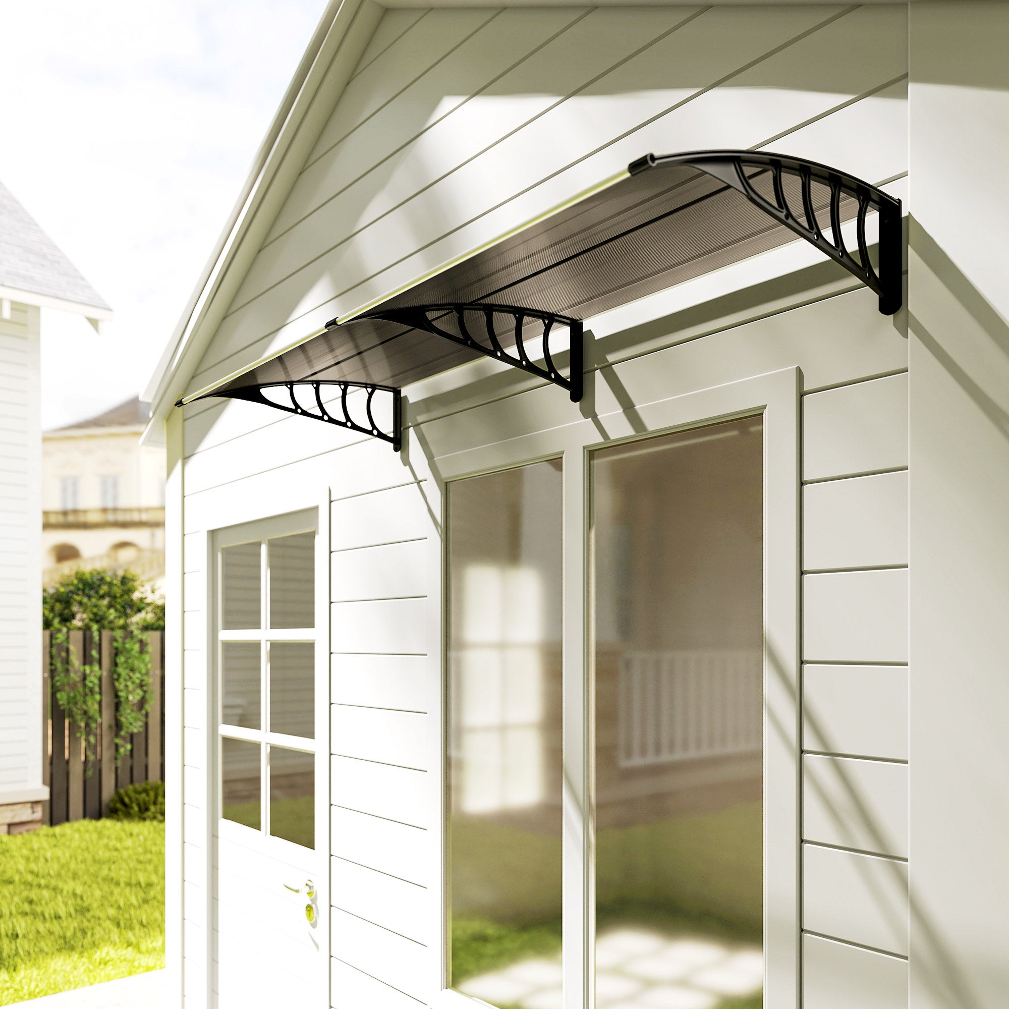 Outsunny Pensilina da Esterno per Finestre e Porte, in Policarbonato e Alluminio, 200x96x27cm, Marrone - 9