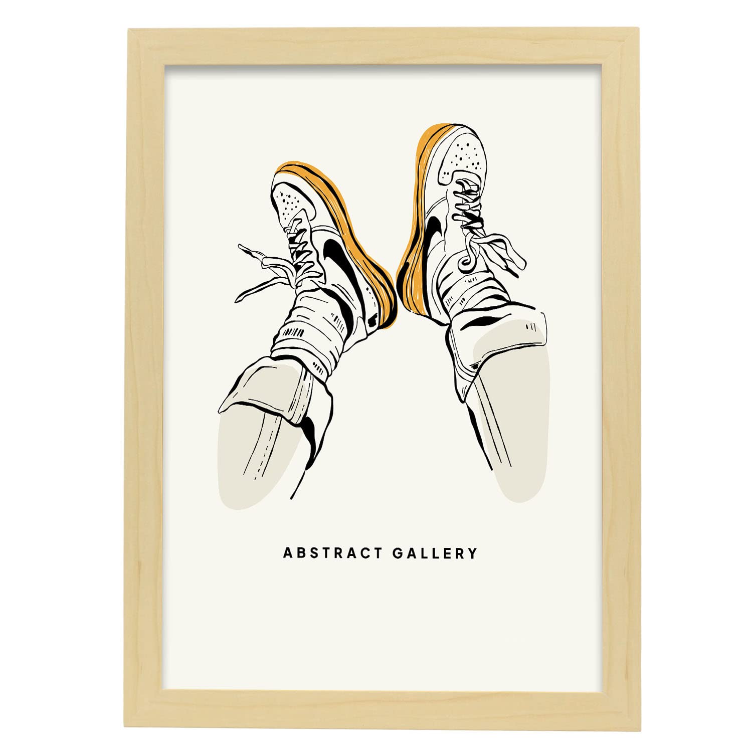 Nacnic póster pop art abstracto. patadas de zapatos ilustraciones artísticas modernas para la decoración de interiores. con marco madera clara - a3