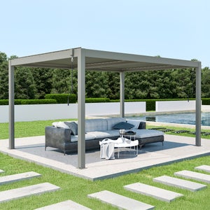 Pergola Bioclimatique SANTA 4x3 m autoportée Aluminium Taupe - lames orientables - pergola autoportée 3x4 m