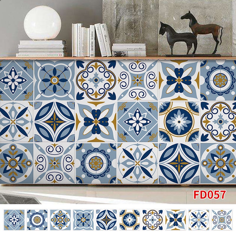 Adesivi Per Piastrelle Retrò Blu – 10 Pezzi Autoadesivi Per Bagno E Cucina – Resistenti A Graffi, Acqua E Olio – Misure 10x10, 15x15 E 20x20 Cm