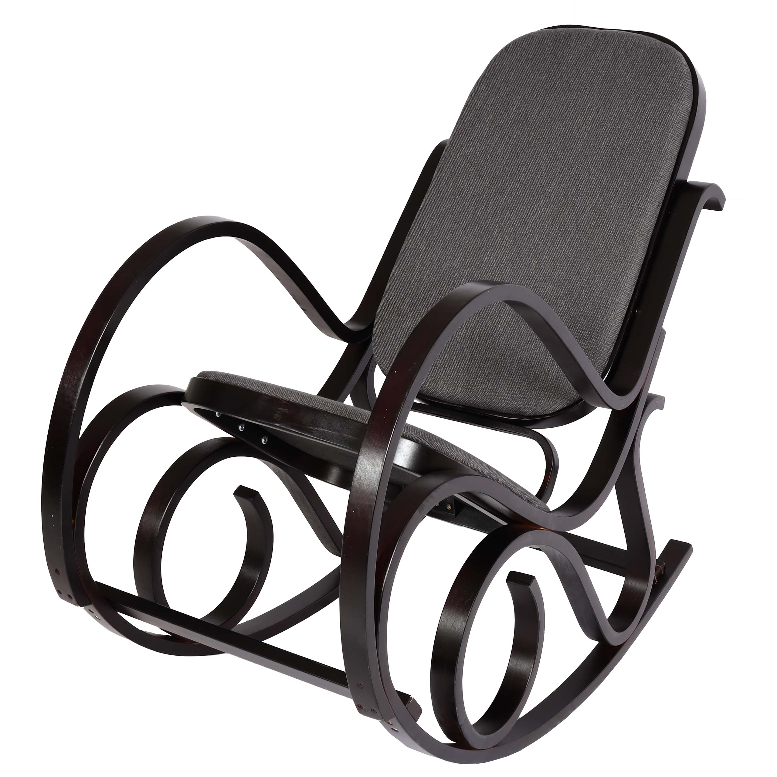 Fotel bujany M41, fotel bujany Fotel TV, lite drewno ~ wygląd orzecha, tkanina/tekstylia antracytowo-szary