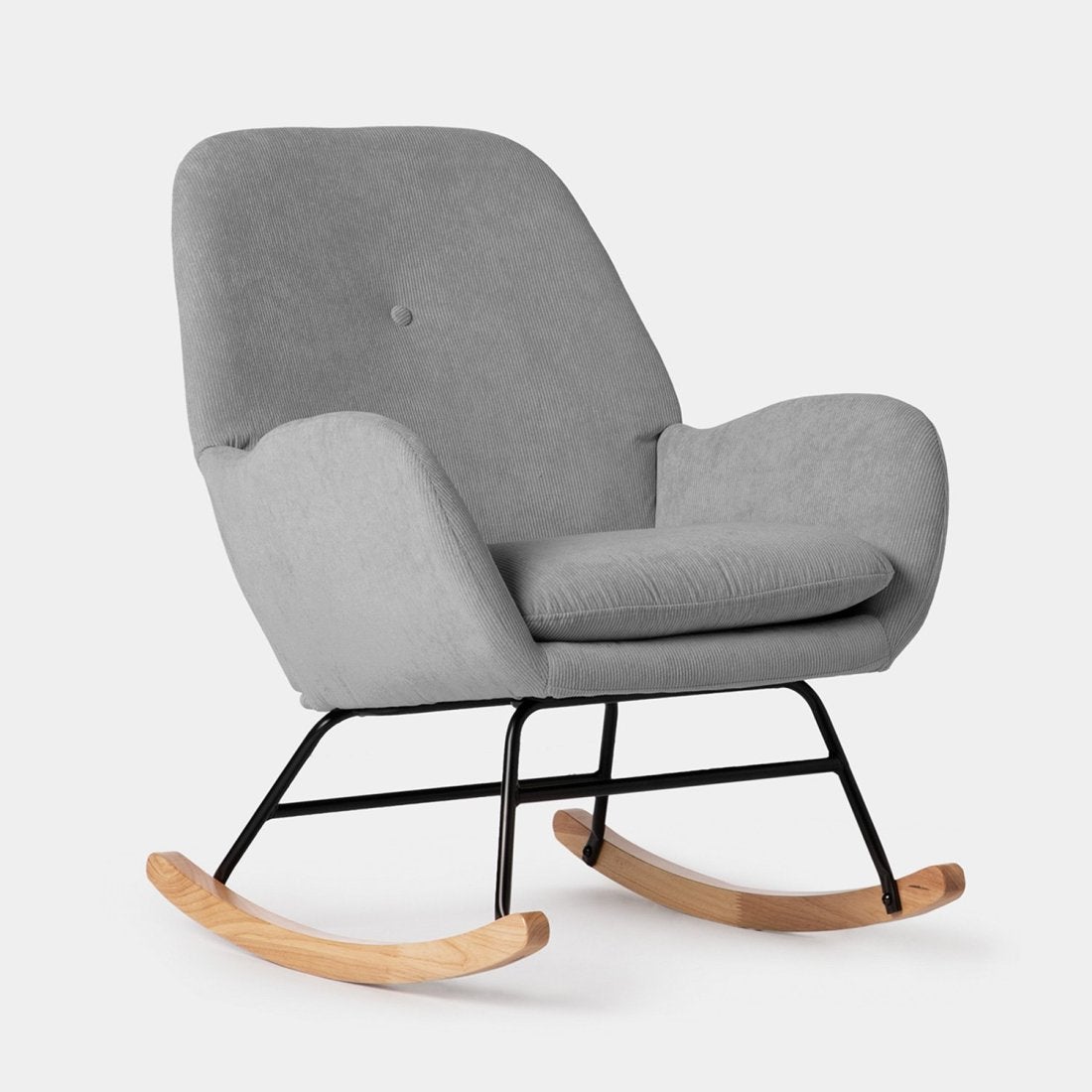 Sedia A Dondolo Per Allattamento In Legno - Con Poggiapiedi, Tessuto Lino, Grigio