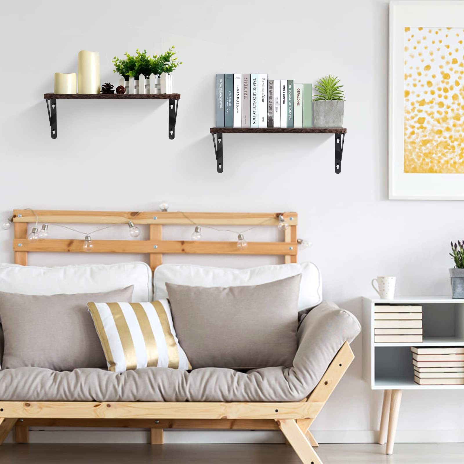 Uten Mensole da Muro Design Moderne, Set 2 Pezzi Mensole da Muro in Legno, Mensole Bagno Legno, Mensole Sospesa da Parete Rustic - 2