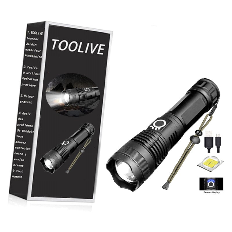 Latarka LED o mocy 12000 lumenów, bardzo mocna, ładowana przez USB, XHP70.2, latarka o dużej mocy, wodoszczelna IPX65 z akumulatorem 5000 mAh