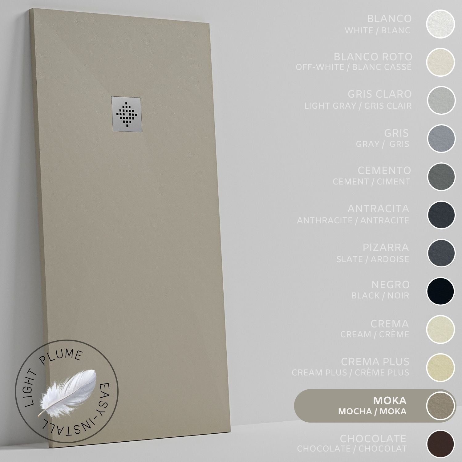 Soulhome plato de ducha de resina aligerada textura pizarra - color moka - 200x70 cm extraplano incluye válvula desagüe y rejilla