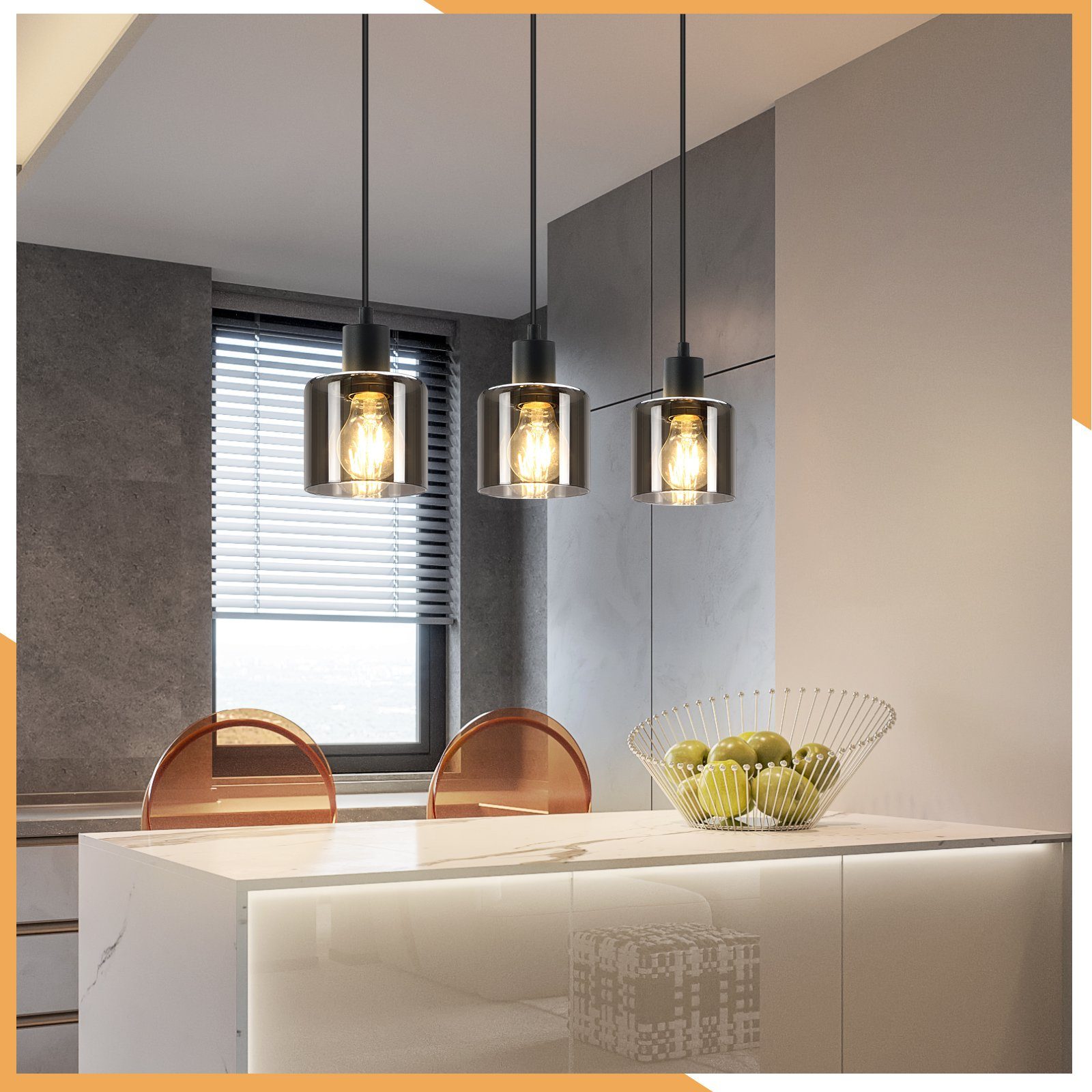 NETTLIFE Lámpara Colgante Vidrio Negro Diam.68 cm E27 Vintage 3 Bombillas Lámpara de Lámpara Industrial Retro para Sala de Estar Hotel Oficina - 6