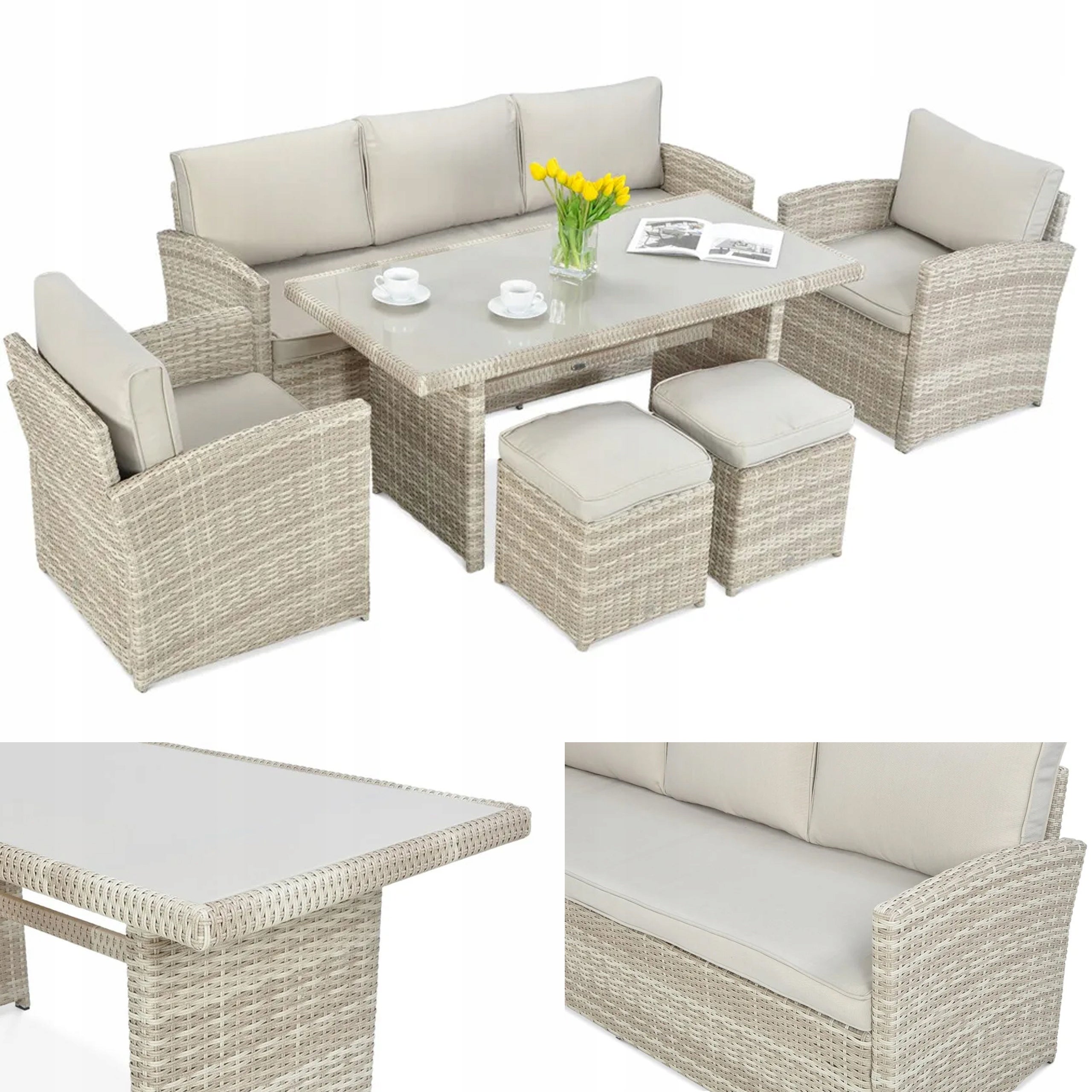 Zestaw Mebli Ogrodowych Wypoczynkowych Technorattan BORNEO Sofa STÓŁ Beżowy 1 szt