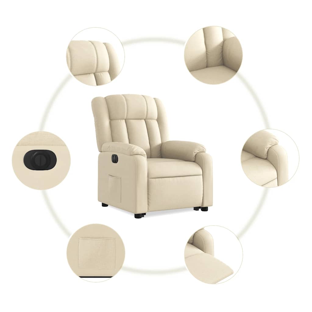 Fauteuil inclinable électrique crème tissu - 8