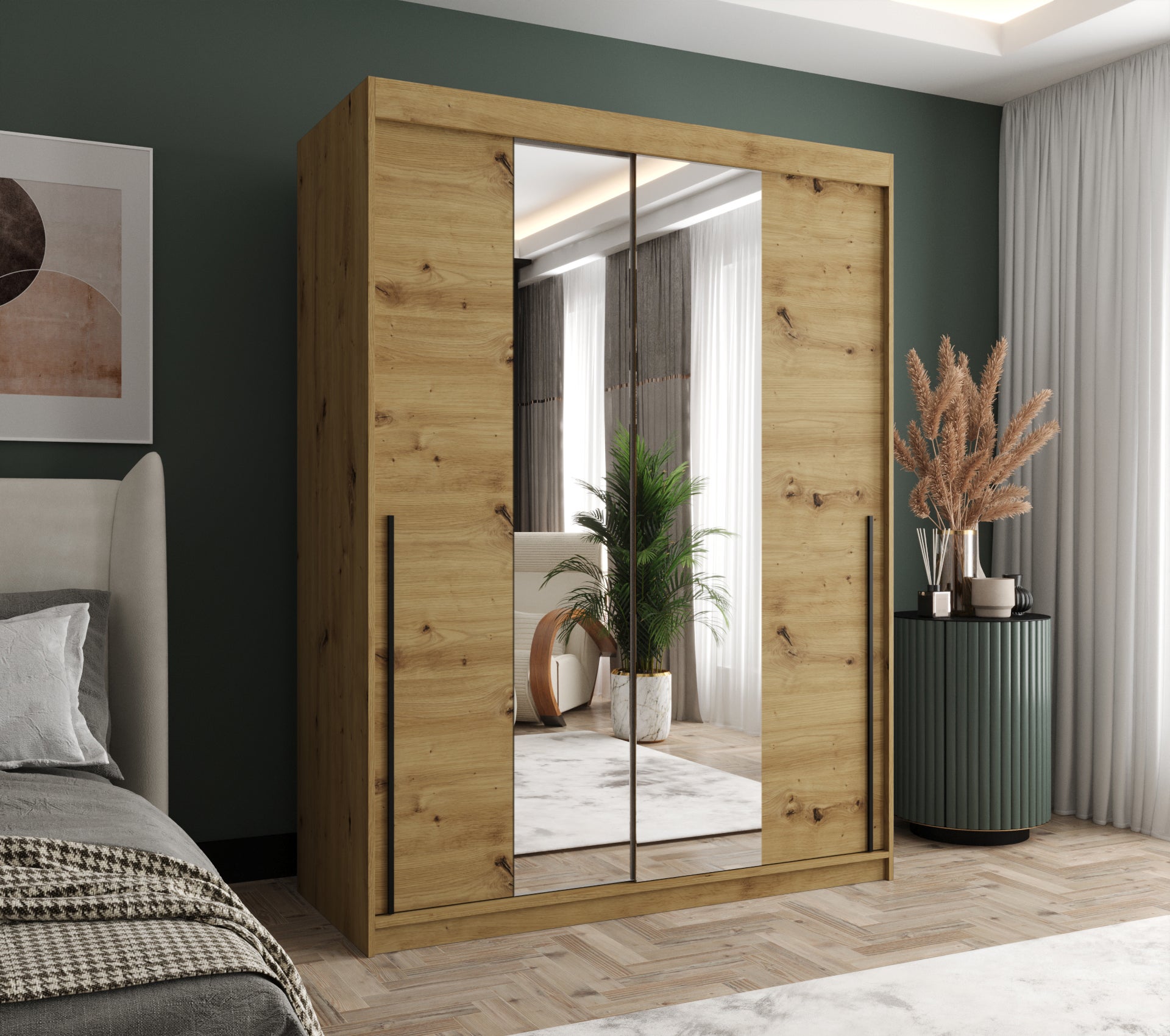 Szafa przesuwna z lustrem SIMA T1 150 x 62 x 200 artisan + u. czarny - 2