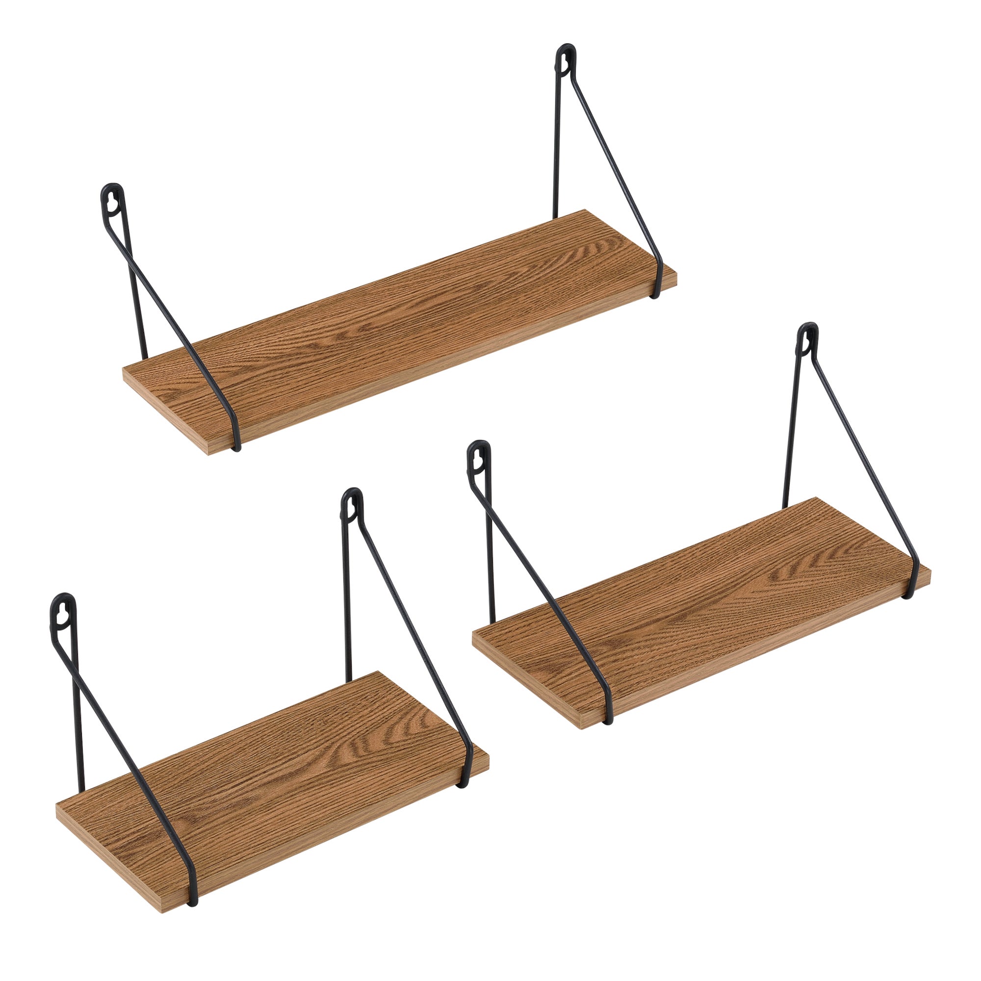 Lot de 3 Étagères Murales Randers Tailles Différentes Noir Bois Foncé [en.casa] - 3