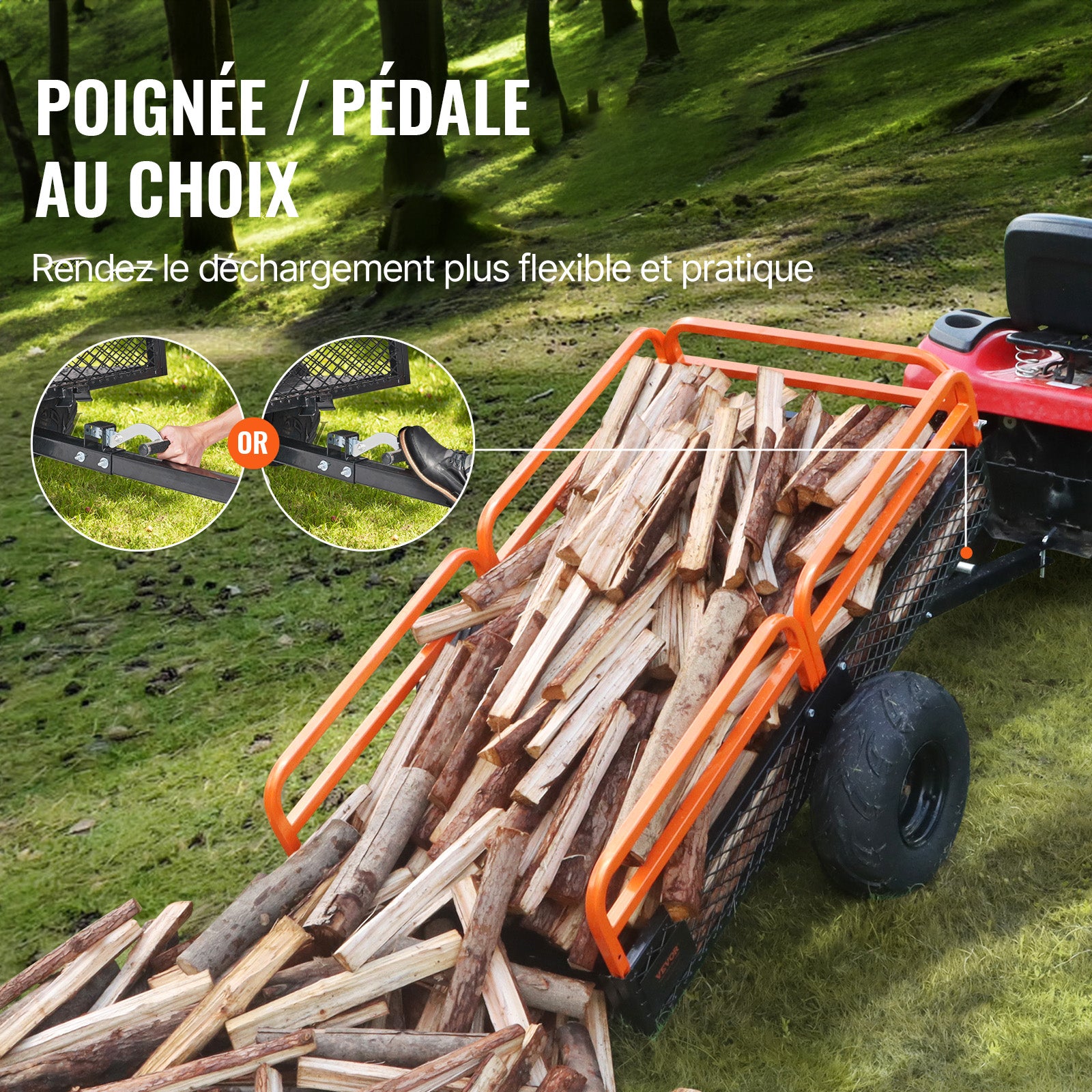 Remorque utilitaire robuste 680 kg SucceBuy, benne basculante de jardin 0,4 m³ avec côtés amovibles, idéale pour tracteur tondeuse ATV UTV - 4