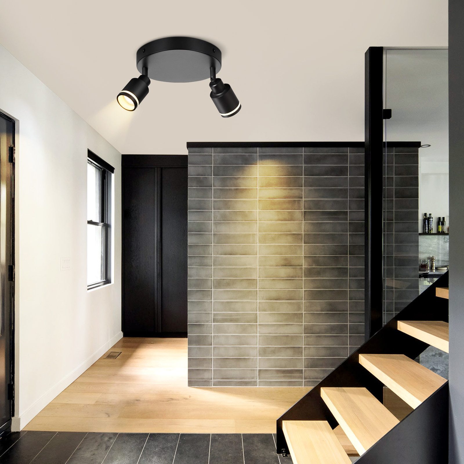NETTLIFE Spot de plafond noir plafonnier moderne 2 flammes orientables spots GU10 en métal - 6