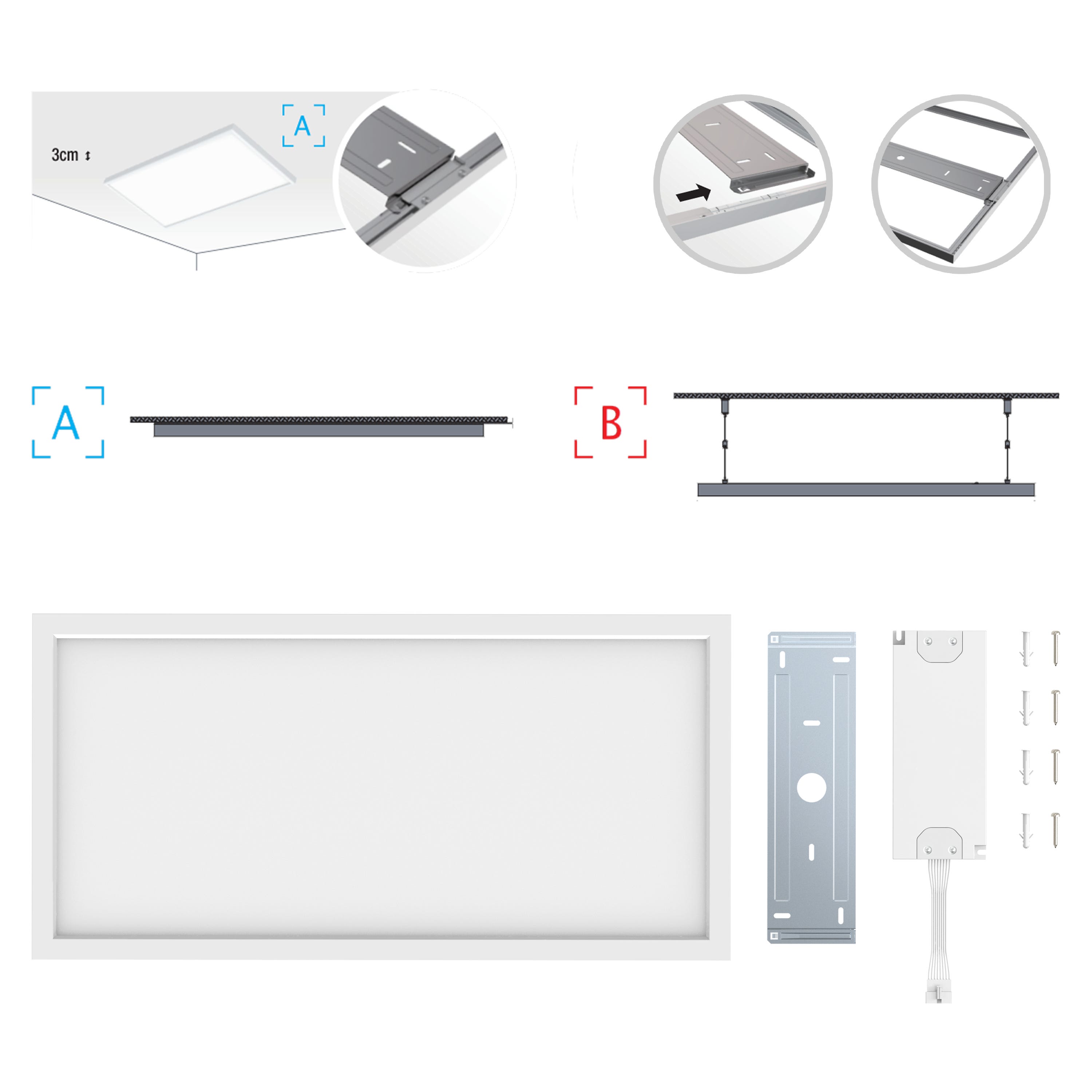 INSPIRE - Pannello LED GDANSK connesso - 30 x 60 cm - Pannello led dimmerabile RGB - Luce LED multicolore - Da 100 a 2900 LM - Da 2700K a 6500 K - - 4