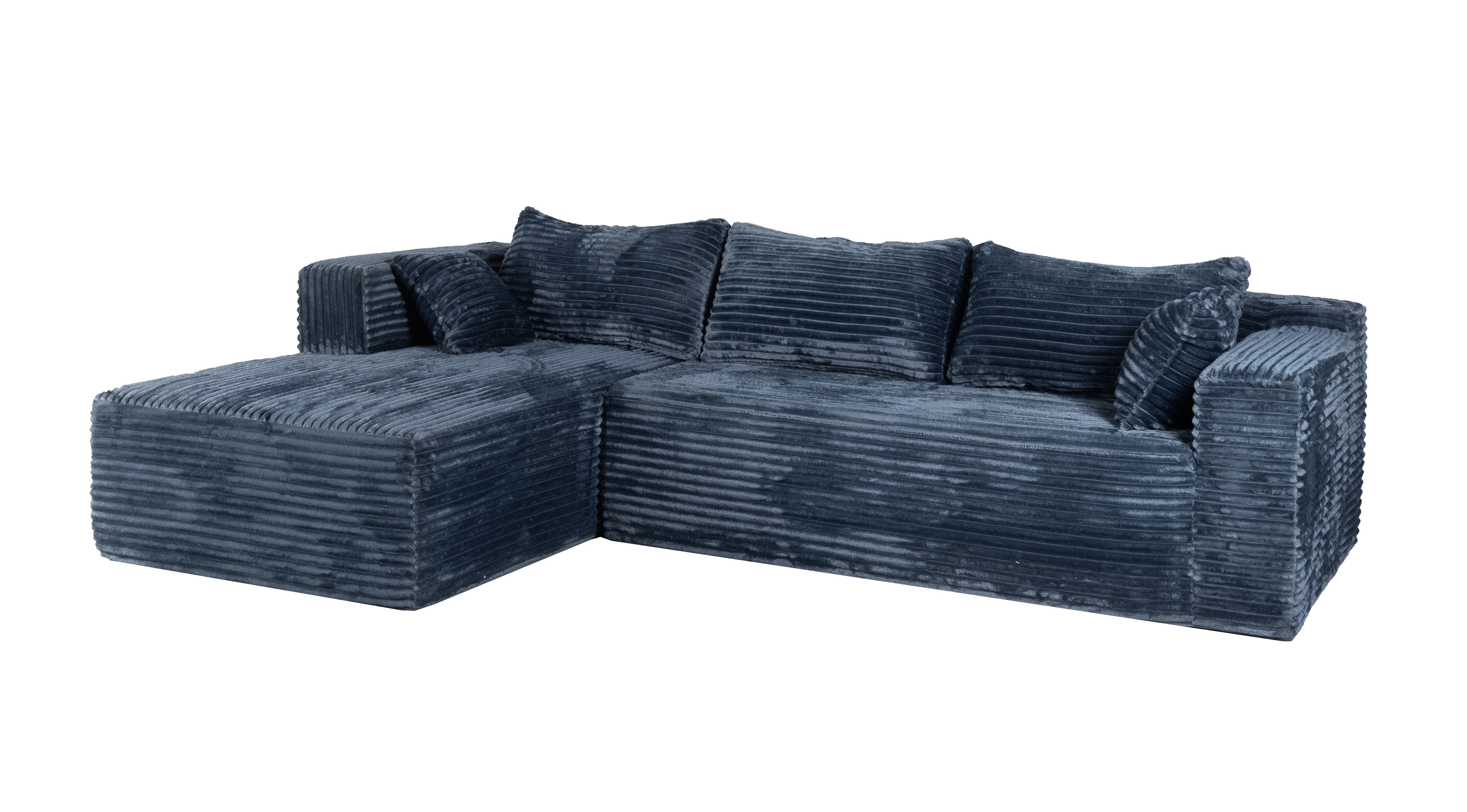 Ensemble de canapés modulaires en velours côtelé, ensemble de canapés en L sur pied, prêt à assembler, adapté aux salons, bleu - 6