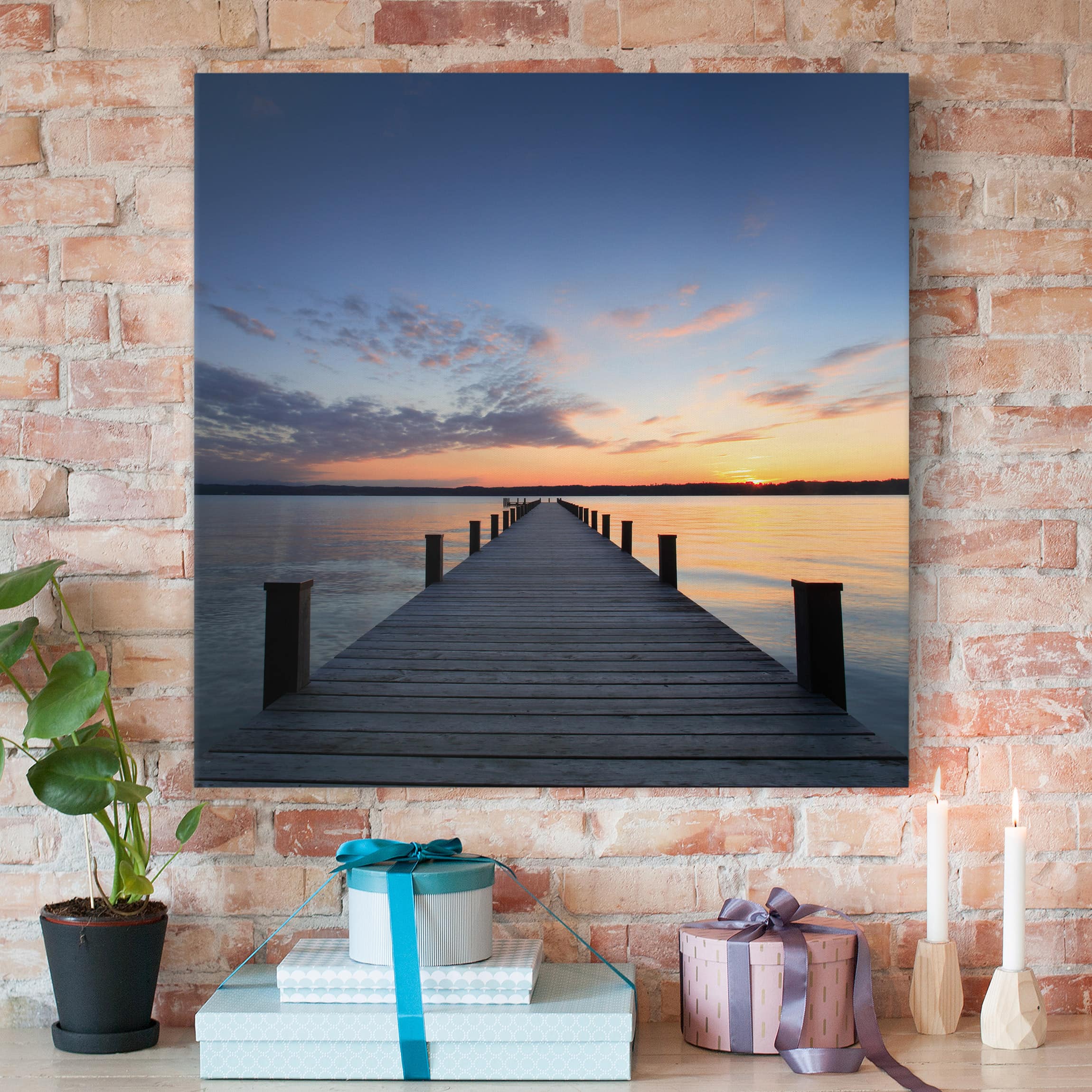 Impression sur toile tableau sur toile châssis bleu ciel coucher de ...