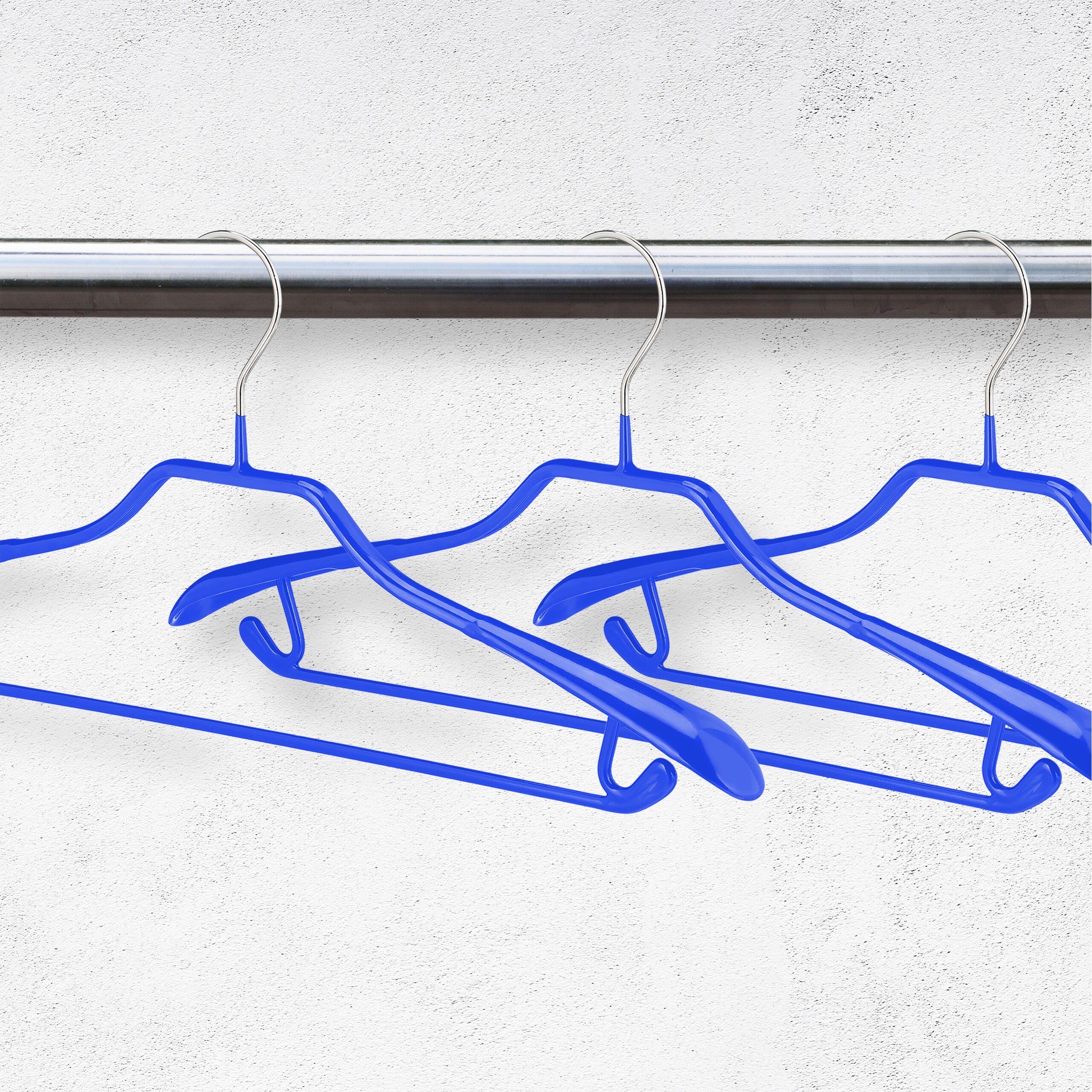 20x Cintres antidérapants, pour costumes, support d’épaules large, traverse pantalon, crochets, bleu - 2
