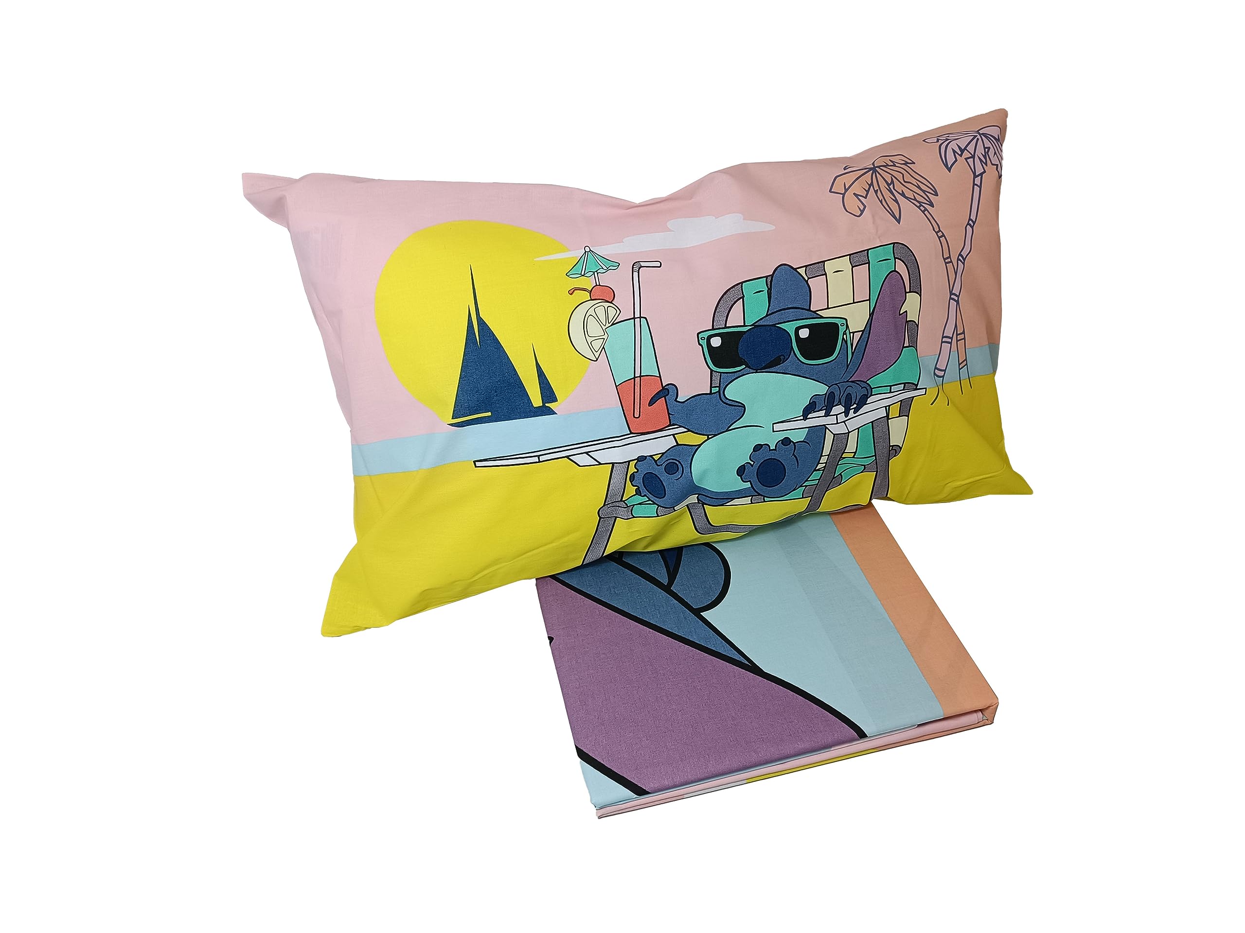 Stitch, Lenzuolo Letto Singolo, Completo Letto Singolo Disney, Lenzuolo Sopra, Lenzuolo Con Angoli, Federa, Blu, Disney, 100% Cotone, Prodotto Ufficia - 2