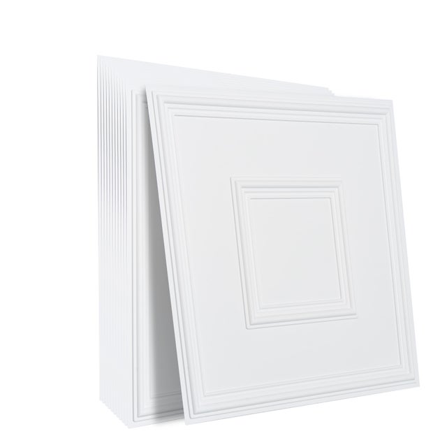 Plaques de Plafond Décoratives PVC SucceBuy 605 x 605 mm, Lot de 12, Dalles Blanches 3D à Coller ou Suspendre