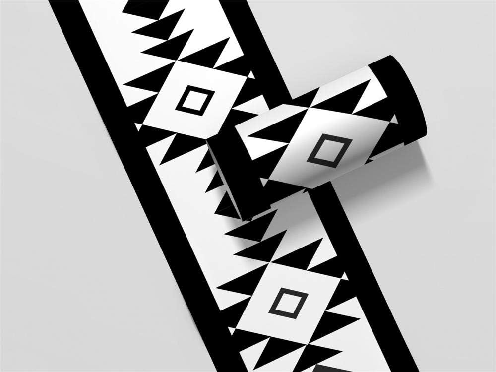 Cenefa de pared con diseño geométrico de árbol en blanco y negro, PVC, autoadhesiva, impermeable, 10 cm x 500 cm