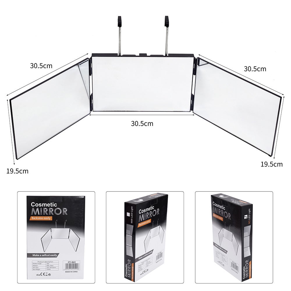 VIXKPIRR Miroir 360° Coiffure Homme LED - Miroir 3 Faces Réglable Avec Crochets, Pour Coupe, Rasage Et Maquillage