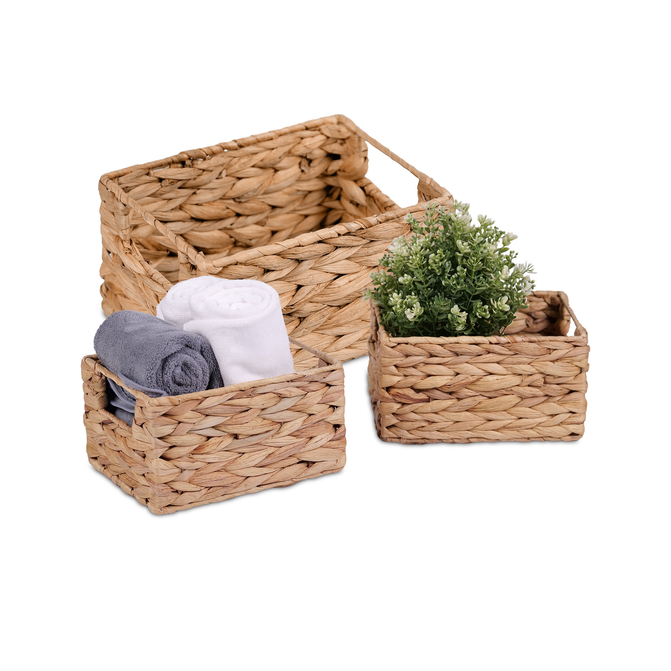 Cesto Portaoggetti in Giacinto d'Acqua, Cesto Intrecciato a 3 Scomparti, HLP 13x42,5x15, da Bagno, Naturale, Relaxdays | Leroy Merlin