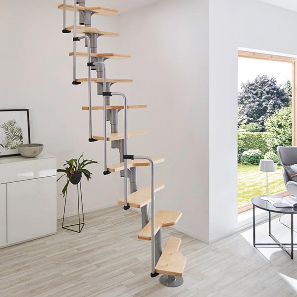 Escalier droit 12 marches - Hauteur à franchir 2.23 à 2.94m - Blanc et hêtre - TWISTER60-I-BH-12 - 6