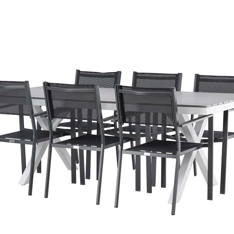 Garcia zestaw ogrodowy stół 100x200cm szary, 6 krzesła Copacabana czarny.