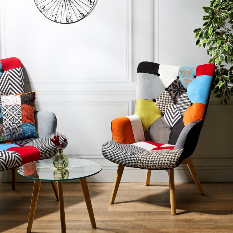 Fauteuil - HOME DECO FACTORY - Helsinki - Patchwork - Multicolore - 9