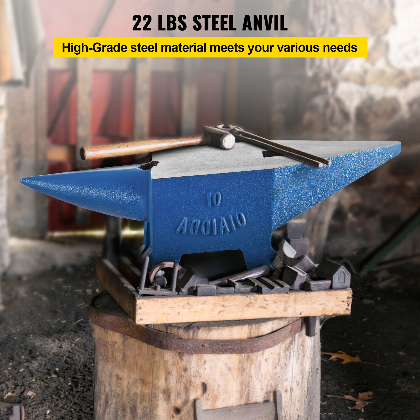 Bigorna de corno de SucceBuy 22 lb (10 kg),comprimento de 360 mm Bigorna de ferreiro de ferro fundido robusto e portátil,ferramenta estável,azul - 4