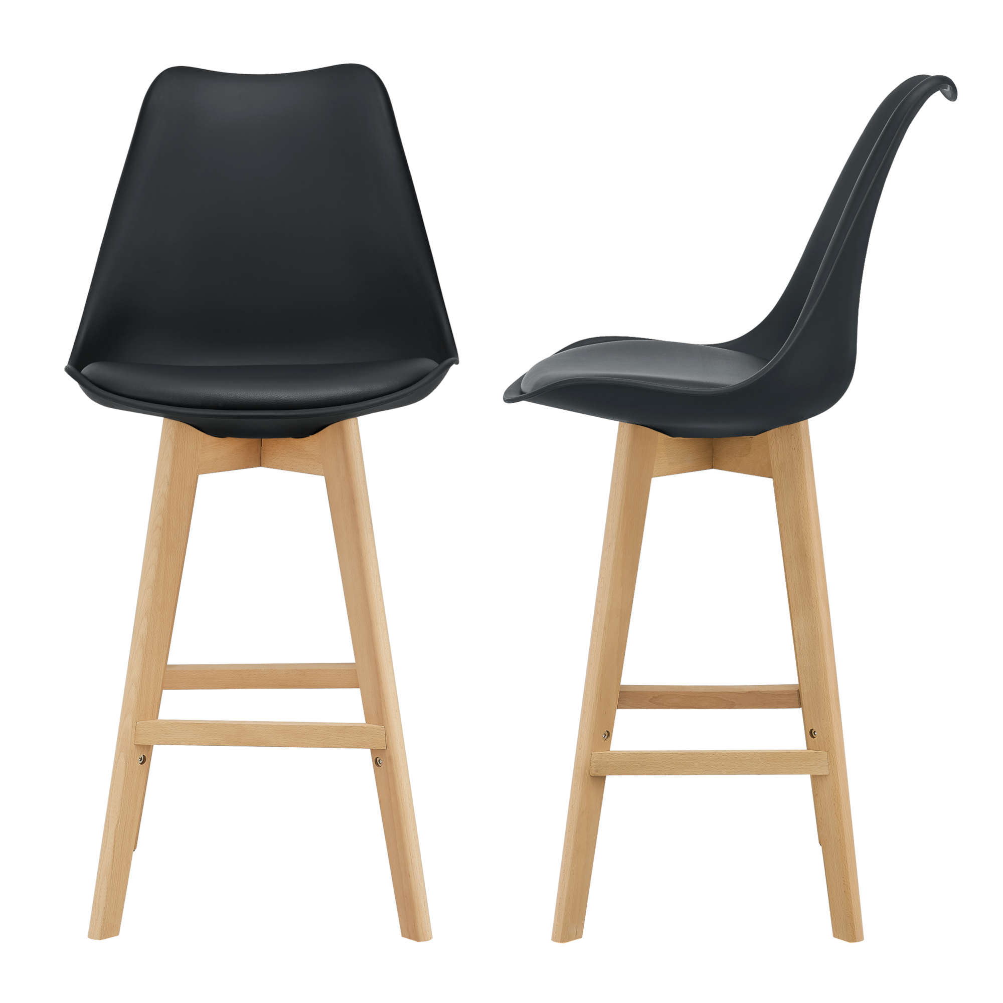 Juego de 2x taburetes de bar lublin 105 x 48 x 58 cm cuero sintético - patas de madera de haya negro [en.casa]
