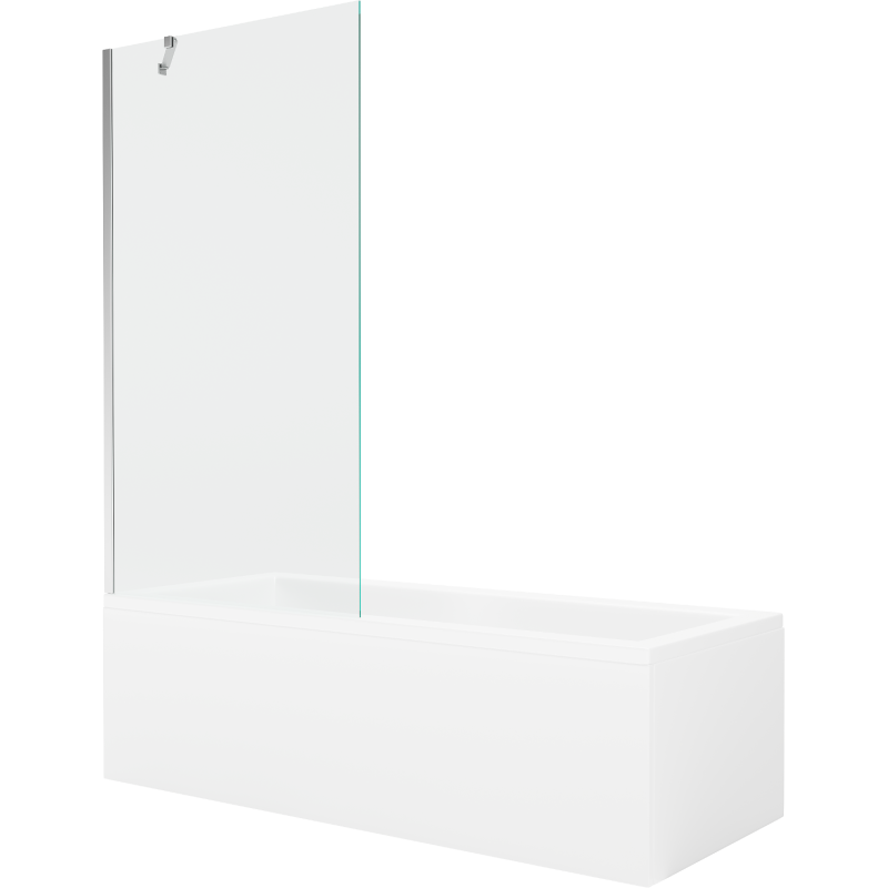 Mexen Cubik wanna prostokątna 150 x 70 cm z obudową i parawanem 1-skrzydłowym 90 cm, transparent, chrom - 550315070X9509000001